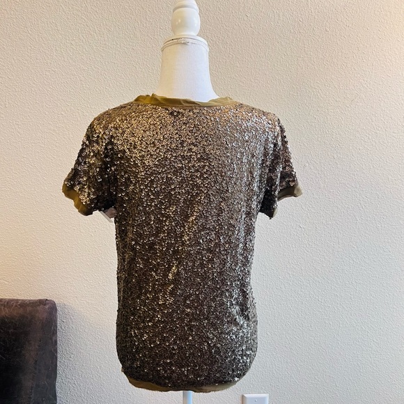 J. Crew Olive Green Sequin Embellished Short Sleeve Shirt Blouse - Picture 6 of 16